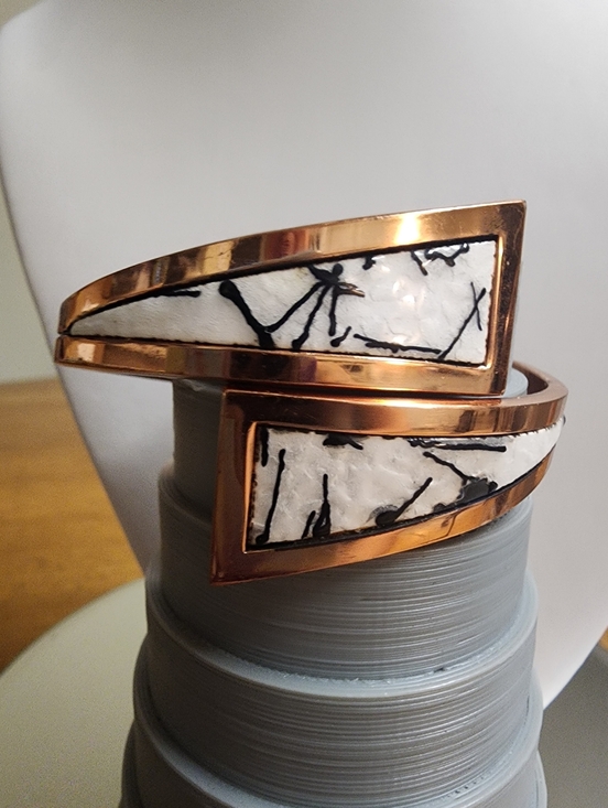 Vintage Matisse Renoir Nile Copper Enamel Drip Mid- Century Hinged Cuff - Picture 5 of 7